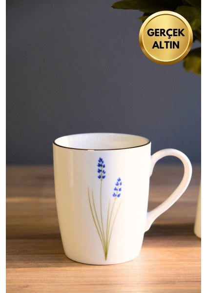 Porselen Natura Lavanta Kulplu Mug Kupa 9cm 220ML Tekli