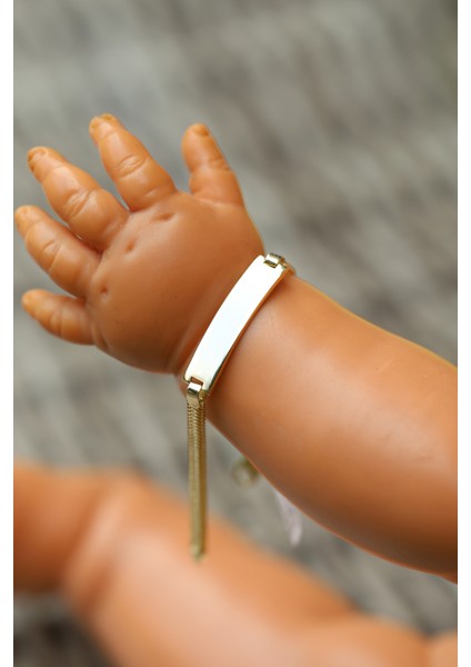 14 Ayar Altın Hasır Örme Zincirli Çocuk Künyesi