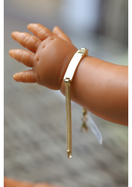 14 Ayar Altın Hasır Örme Zincirli Çocuk Künyesi modelleri