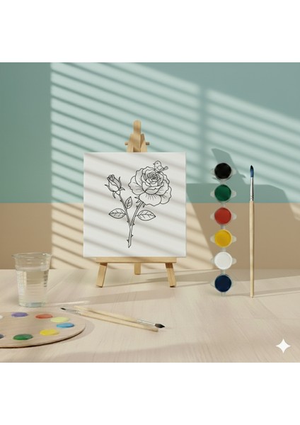 Çocuklar Için Gül ve Gonca Baskılı Kolay Çizimli Boyama Seti