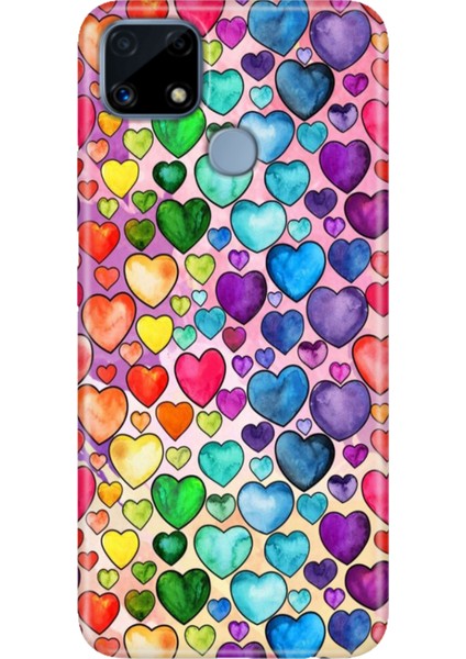 Realme C25 Kılıf Desenli Silikon Renkli Phone Case Kalp Çizim