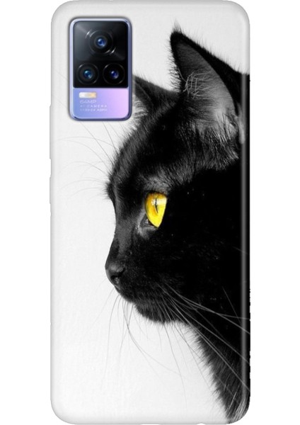 Vivo V21 Kılıf Resimli Desenli Silikon Esnek Uyumlu Kapak Kedi Bakışı