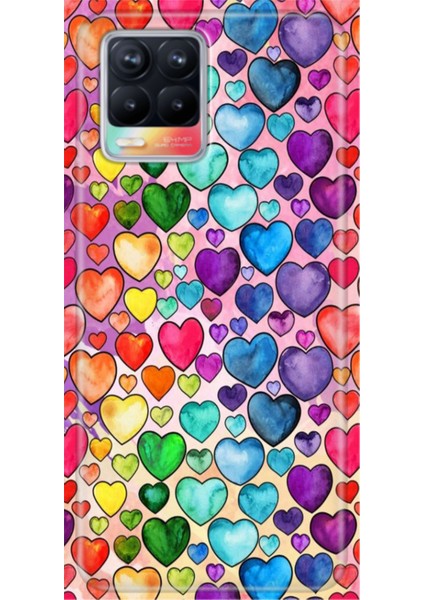 Realme 8 / Realme 8 Pro Kılıf Renkli Esnek Silikon Kalp Çizim