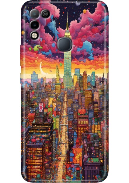 Infinix Hot 10 Play Kılıf Desenli Baskılı Esnek Silikon Kapak Retro Newyork