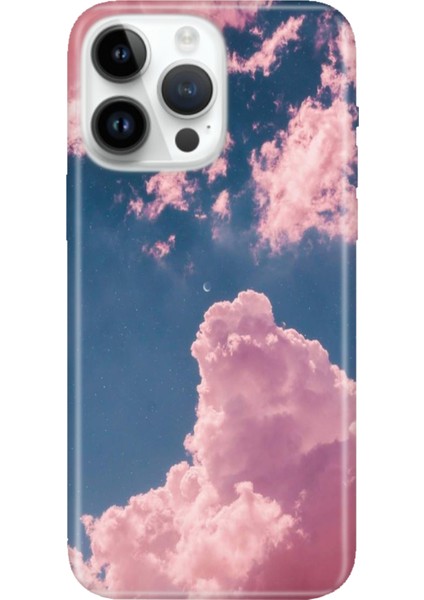 iPhone 16 Pro Max Kılıf Silikon Desenli Baskılı Cover Pembe Bulut