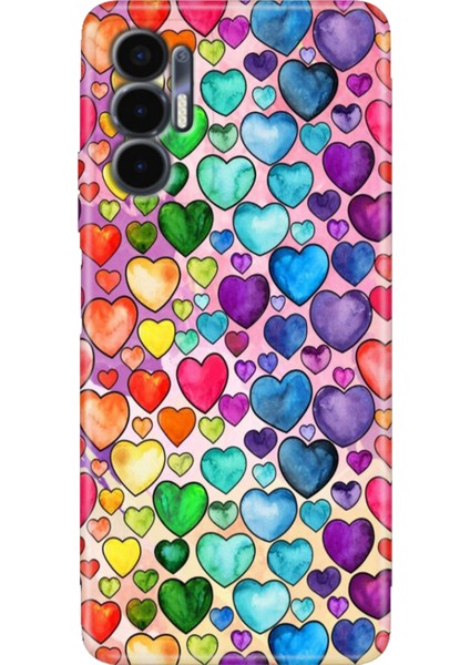 Tecno Pova 3 Kılıf (LF7N) Uyumlu Renkli Baskı Desen Esnek Silikon Kalp Çizim