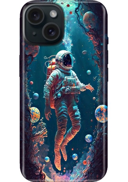 iPhone 15 Uyumlu Kılıf Desenli Kapak Renkli Tpu Uv Astronot