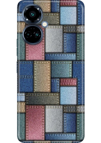 Tecno Camon 19 Pro Kılıf Renkli Temalı (CI8N) Uyumlu Silikon Jean Pattern