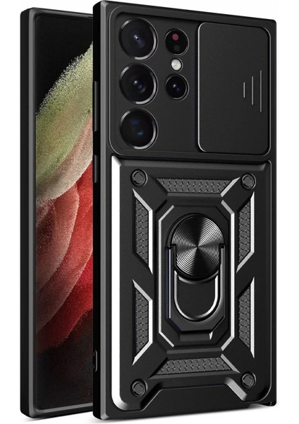 Samsung Galaxy S23 Ultra Kılıf Pars Lens Yüzüklü Silikon - Siyah