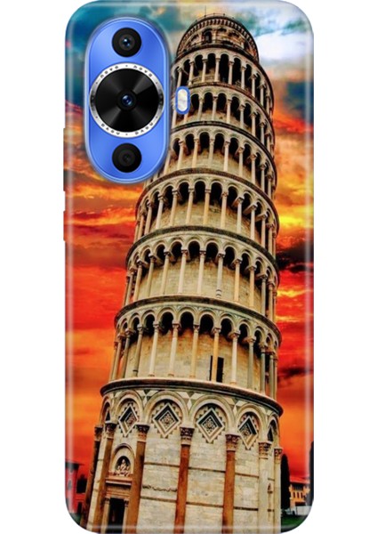 Huawei Nova 12S Kılıf Desenli Kapak Renkli Tpu Uv Pizza Kulesi