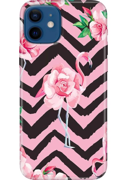 Apple iPhone 12 Kılıf Renkli Baskılı Silikon Flamingo