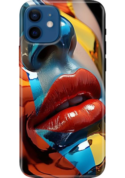 Apple iPhone 12 Kılıf Renkli Baskılı Silikon Makyaj