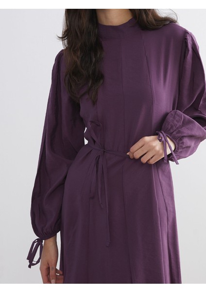 Yeni Sezon Dik Yaka Modal Karışımlı Belden Oturtmalı Elbise modelleri