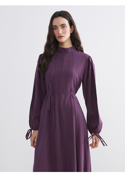 Yeni Sezon Dik Yaka Modal Karışımlı Belden Oturtmalı Elbise fiyatları