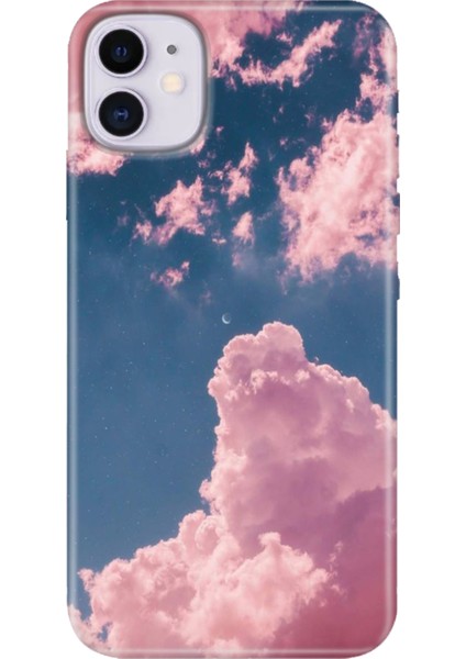 Apple iPhone 11 Kılıf Renkli Temalı iPhone 11 Silikon Pembe Bulut