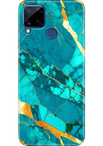Realme C15 Kılıf Desenli Silikon Renkli Tpu Uv Prag Mermer