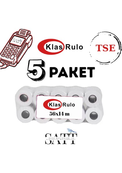 Yazarkasa Pos Rulosu 56X14 mm 5 Paket 50'li Rulo