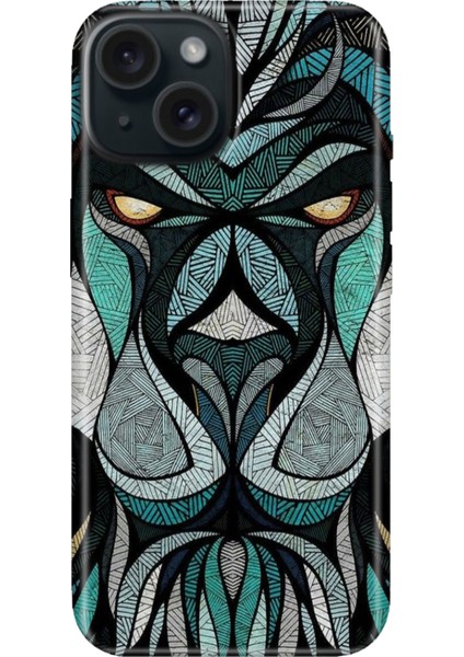 iPhone 15 Uyumlu Kılıf Desenli Kapak Renkli Tpu Uv Lion Mandala