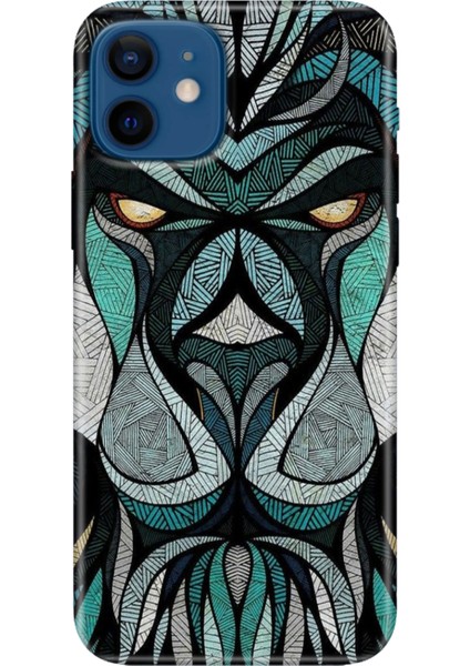 Apple iPhone 12 Kılıf Renkli Baskılı Silikon Lion Mandala