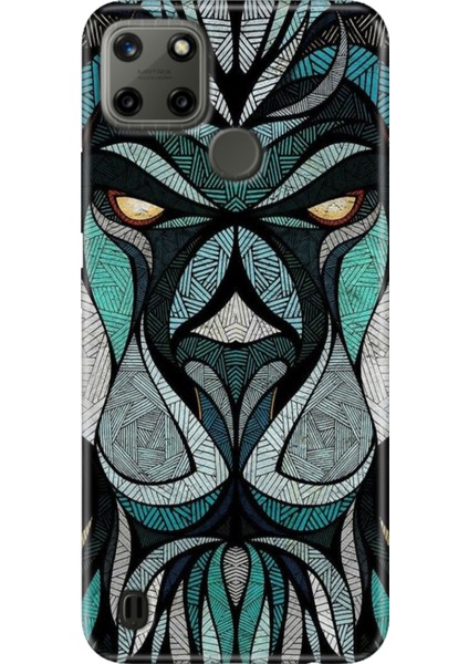 Realme C21Y - Realme C25Y Kılıf Desenli Kapak Renkli Tpu Uv Lion Mandala