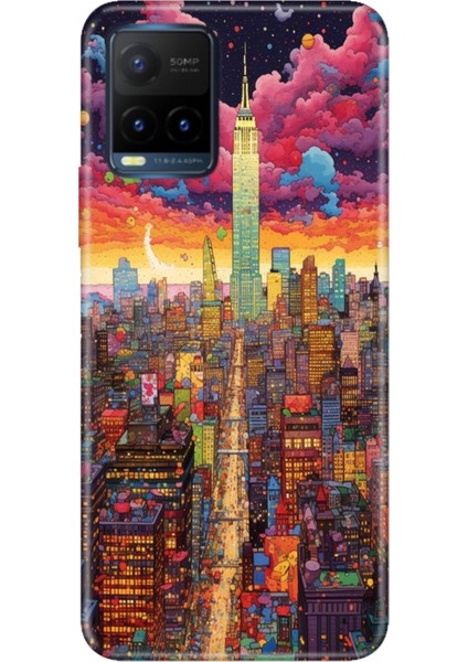 Vivo Y21S Uyumlu Kapak Kılıf Desenli Kapak Renkli Tpu Uv Retro Newyork