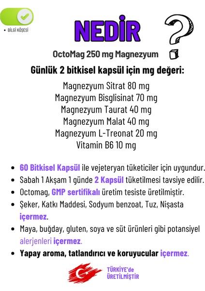 Octomag X5 Magnezyum 250MG Complex 60 Bitkisel Kapsül Malat Sitrat Taurat Bisglisinat Treonat B6 fiyatları