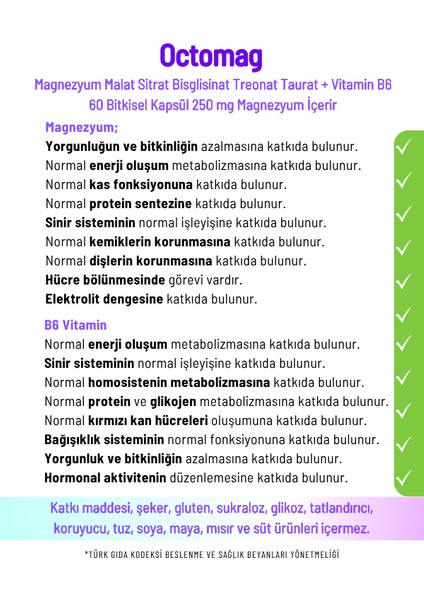 Octomag X5 Magnezyum 250MG Complex 60 Bitkisel Kapsül Malat Sitrat Taurat Bisglisinat Treonat B6 fırsatları