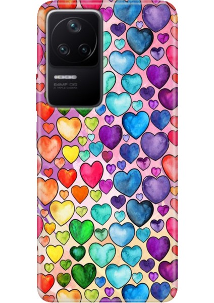 Xiaomi Poco F4 Kılıf Desenli Kapak Renkli Ermer Kalp Çizim
