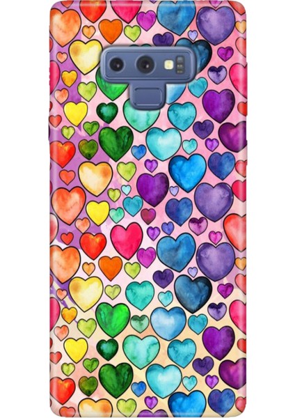 Samsung Galaxy Note 9 Kılıf Renkli Esnek Silikon Kalp Çizim
