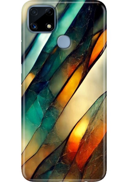 Realme C25 Kılıf Desenli Silikon Renkli Phone Case Flora Mermer