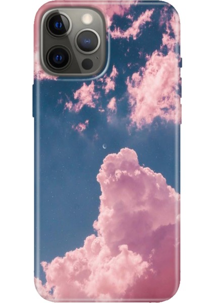 iPhone 12 Pro Max Kılıf Tasarım Baskılı Silikon Pembe Bulut