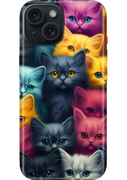 iPhone 15 Uyumlu Kılıf Desenli Kapak Renkli Tpu Uv Kedi Ordusu