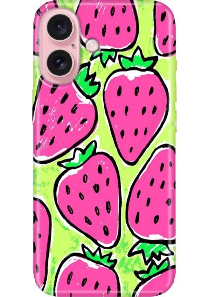 iPhone 16 Kılıf Silikon Desenli Kalıplı Case Çilek