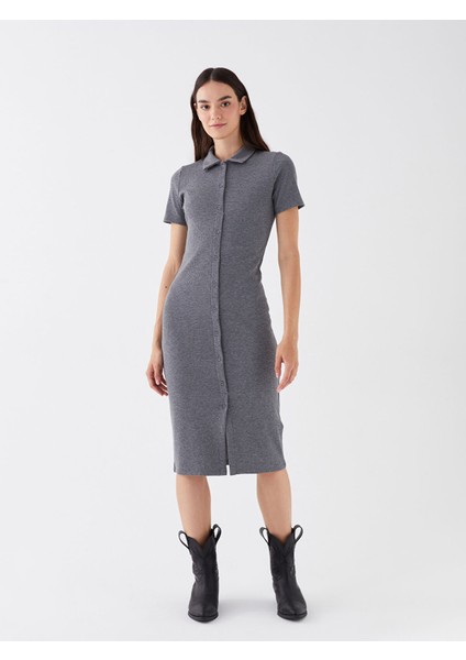 Yeni Sezon Gömlek Yaka Düz Kısa Kollu Kadın Bodycon Elbise