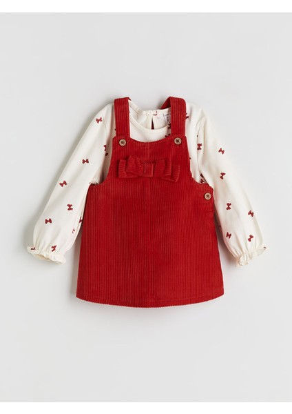 Yeni Sezon Fiyonk Detaylı Kadife Kız Bebek Salopet Elbise ve Tişört fırsatları