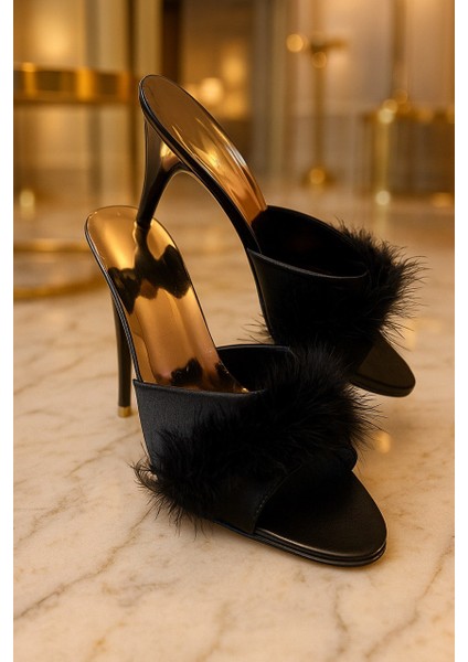 Premium Saten Tüylü Topuklu Terlik – Lüks Gece & Ev Şıklığı, Gelin Bohçası, Çeyizlik modelleri