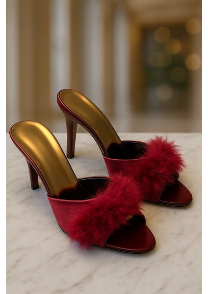 Premium Saten Tüylü Topuklu Terlik – Lüks Gece & Ev Şıklığı, Gelin Bohçası, Çeyizlik modelleri