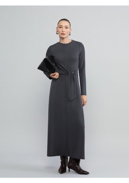 Yeni Sezon Bisiklet Yaka Büzgülü Elbise