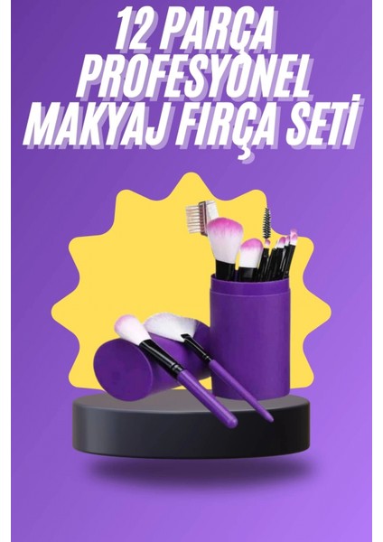 12 Parça Makyaj Fırça Seti Profesyonel Fondöten Allık Far Kontür Fırçası