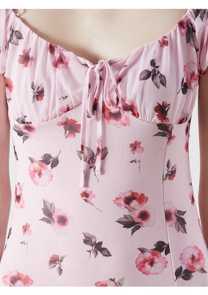 Yeni Sezon Bağlamalı Yaka Çiçekli Bodycon Elbise modelleri