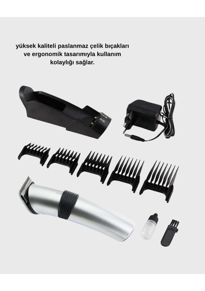 Kablosuz Profesyonel Tıraş Makinesi – Şarjlı, 60 Dakika Kullanım Süreli, Çelik Bıçaklı, Sessiz Motor indirimleri