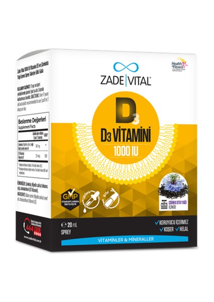 1000IU D3 Vitamini ve Çörek Otu Yaği Içeren Sprey 20 ml - Dezenfektan Hediyeli (%72 Alkol)