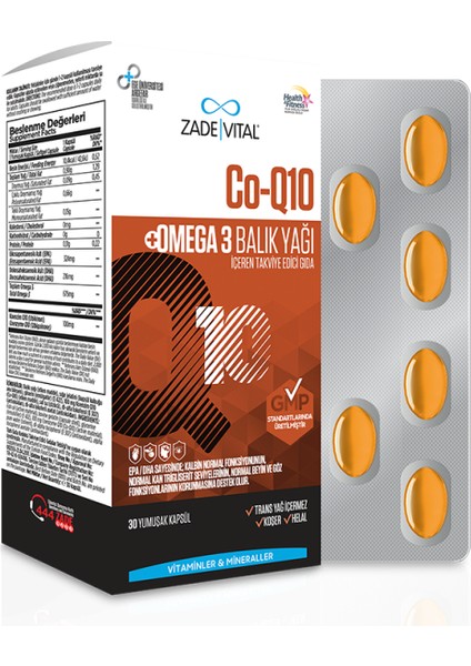 CO-Q10 Omega3 Balık Yağı Içeren 30 Kapsül - Dezenfektan Hediyeli (%72 Alkol)