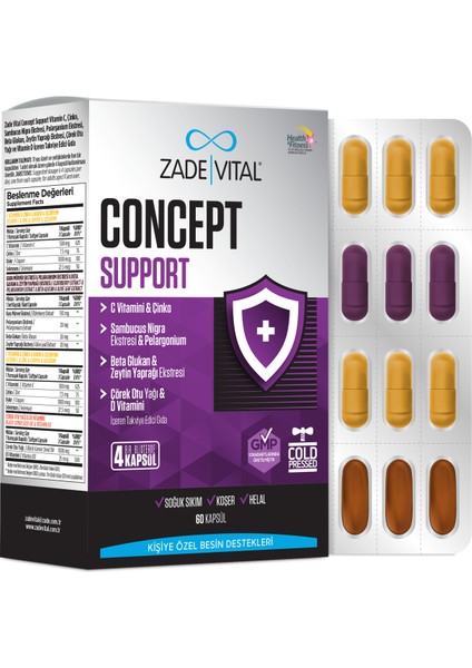 Concept Support Takviye Edici Gıda 60 Kapsül - Dezenfektan Hediyeli (%72 Alkol)