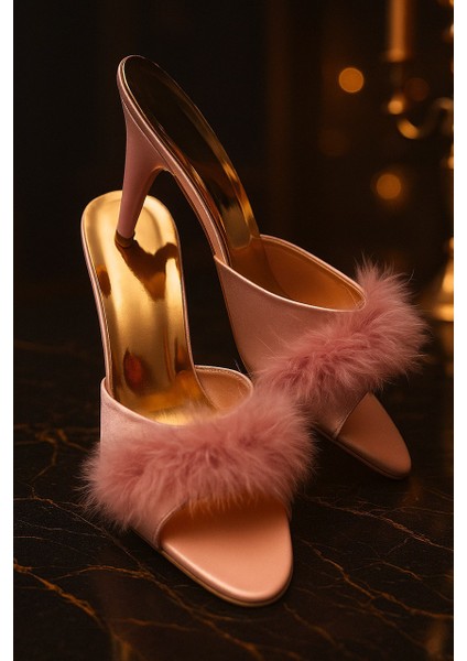 Premium Saten Tüylü Topuklu Terlik – Lüks Gece & Ev Şıklığı, Gelin Bohçası, Çeyizlik fiyatları