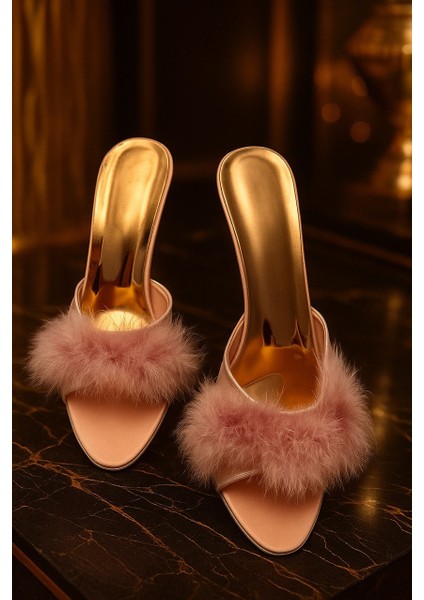 Premium Saten Tüylü Topuklu Terlik – Lüks Gece & Ev Şıklığı, Gelin Bohçası, Çeyizlik modelleri