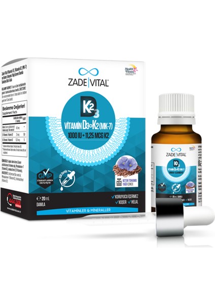 Vitamin D3K2 ve Keten Tohumu Içeren Damla 20 ml + Hediye Diş Beyazlatıcı Köpük fiyatları