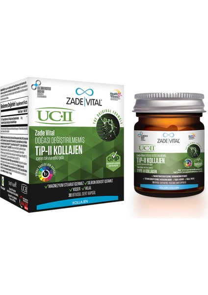 Tip 2 Collagen Takviye Edici Gıda 30 Bitkisel Sert Kapsül - Dezenfektan Hediyeli (%72 Alkol)