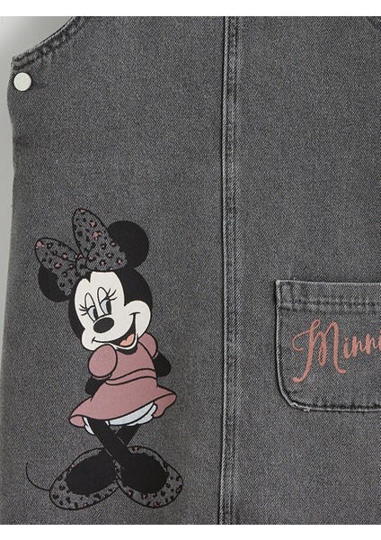 Yeni Sezon Kare Yaka Minnie Mouse Baskılı Kız Çocuk Jean Salopet Elbise modelleri