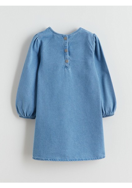 Yeni Sezon Bisiklet Yaka Fiyonk Nakışlı Kız Çocuk Jean Elbise fiyatları